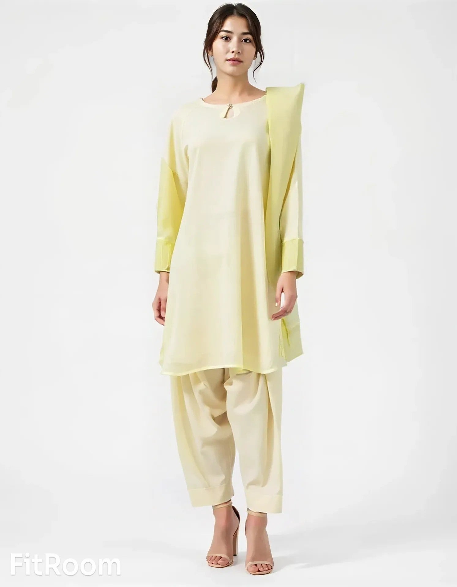 URG-15P 3PCS Pestel lawn shirt with farshi shalwar and organza dupatta.