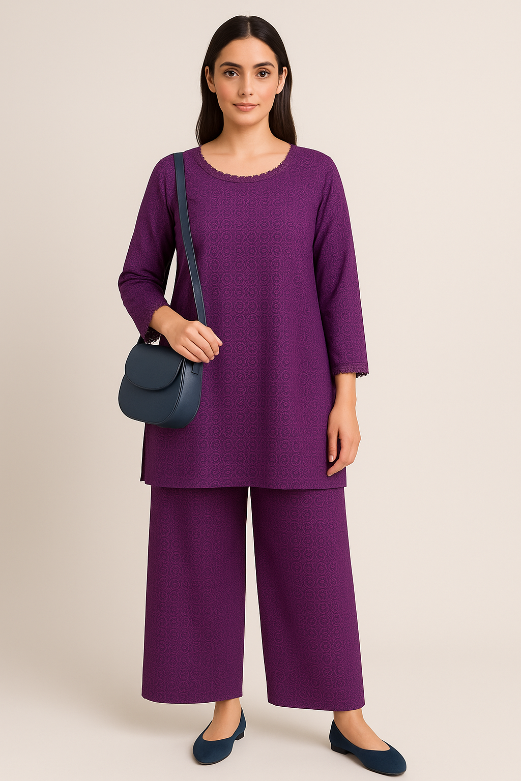 UMH-7 2-Pcs mauve linen Set