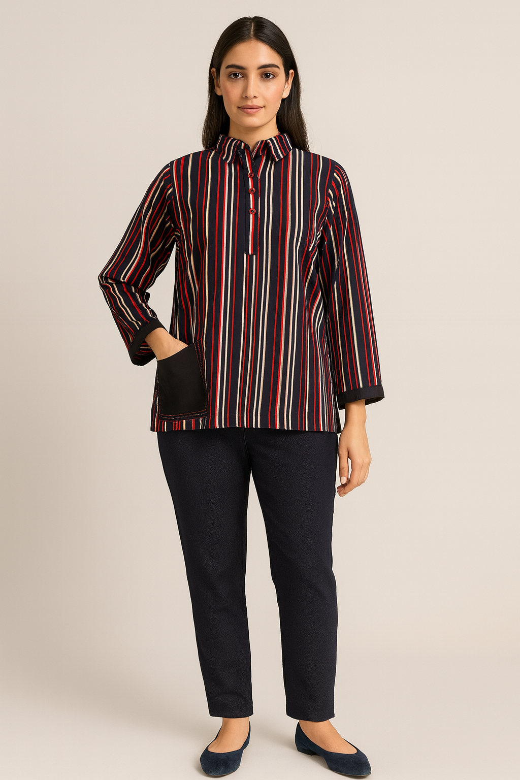 UMH-15 Single red,black & white striped shirt