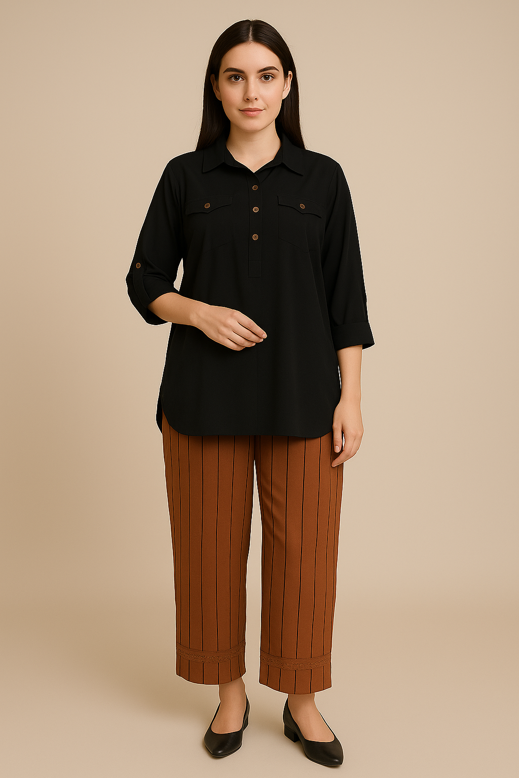 UMH-11  2Pcs Black & Brown Linen Suit