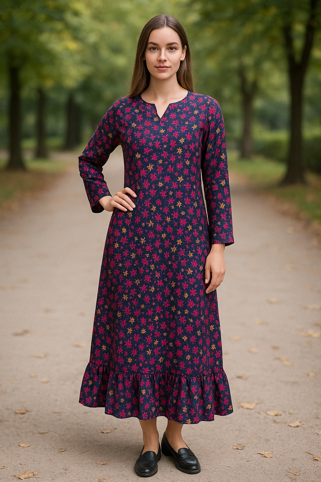 UMH-17 1-Pc Long Linen Dress