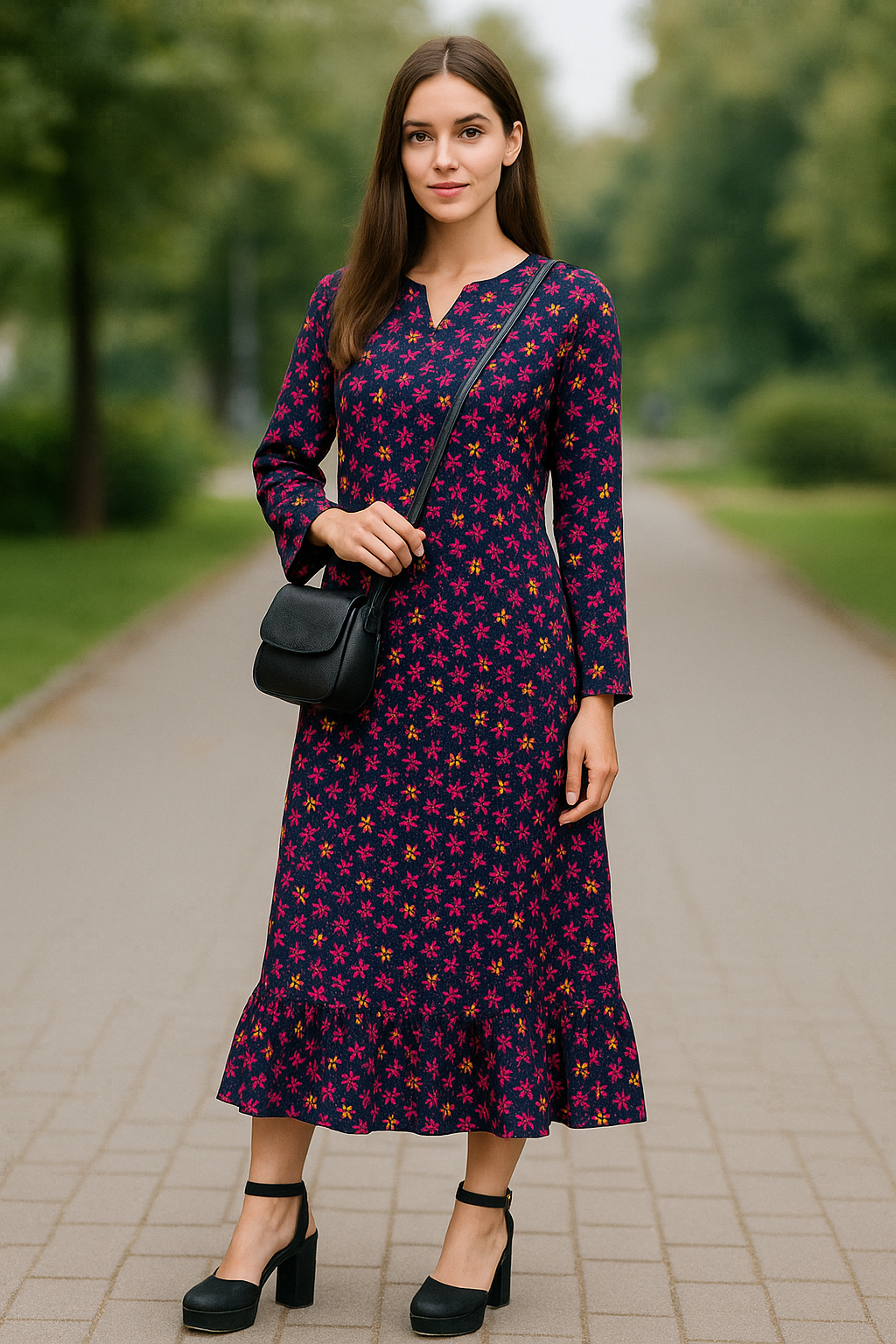 UMH-17 1-Pc Long Linen Dress