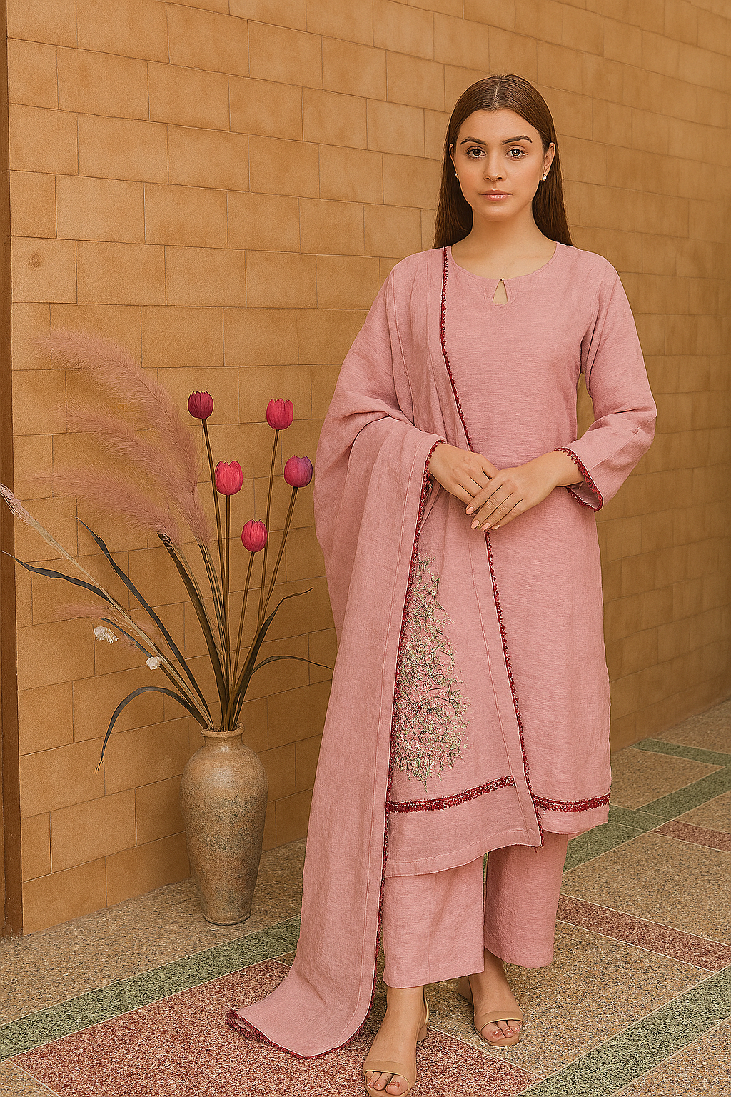 URG: 19P Blush Bloom Ensemble  3-Pcs woven net suit