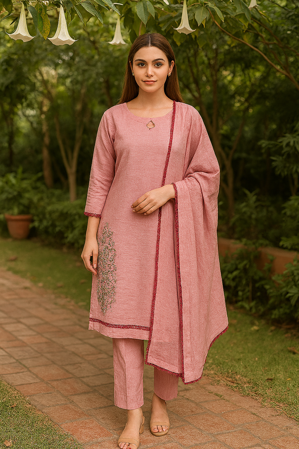 URG: 19P Blush Bloom Ensemble  3-Pcs woven net suit