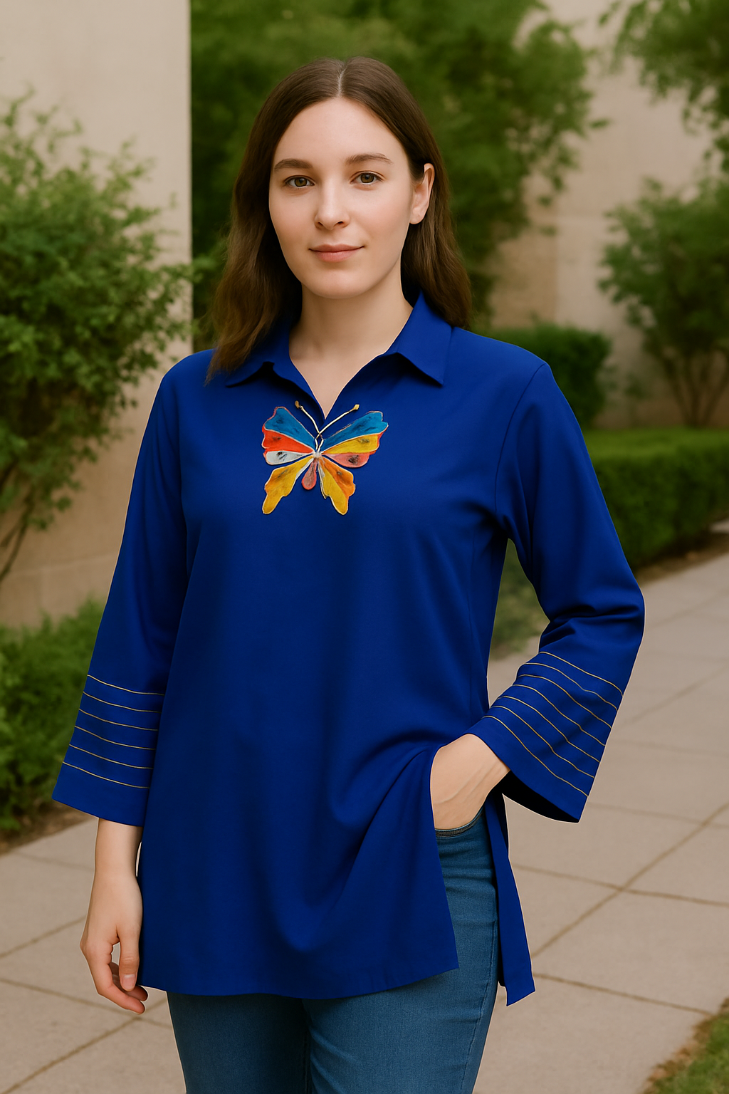 UP-02 Blue lawn Kurti with butterfly patch