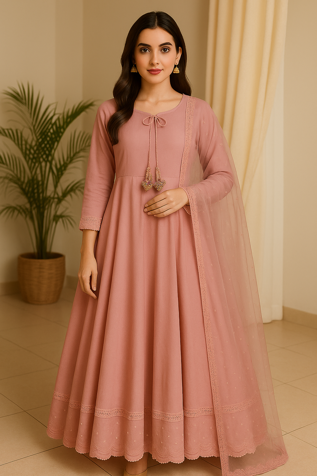 URG=12 P Self-print lawn long frock.