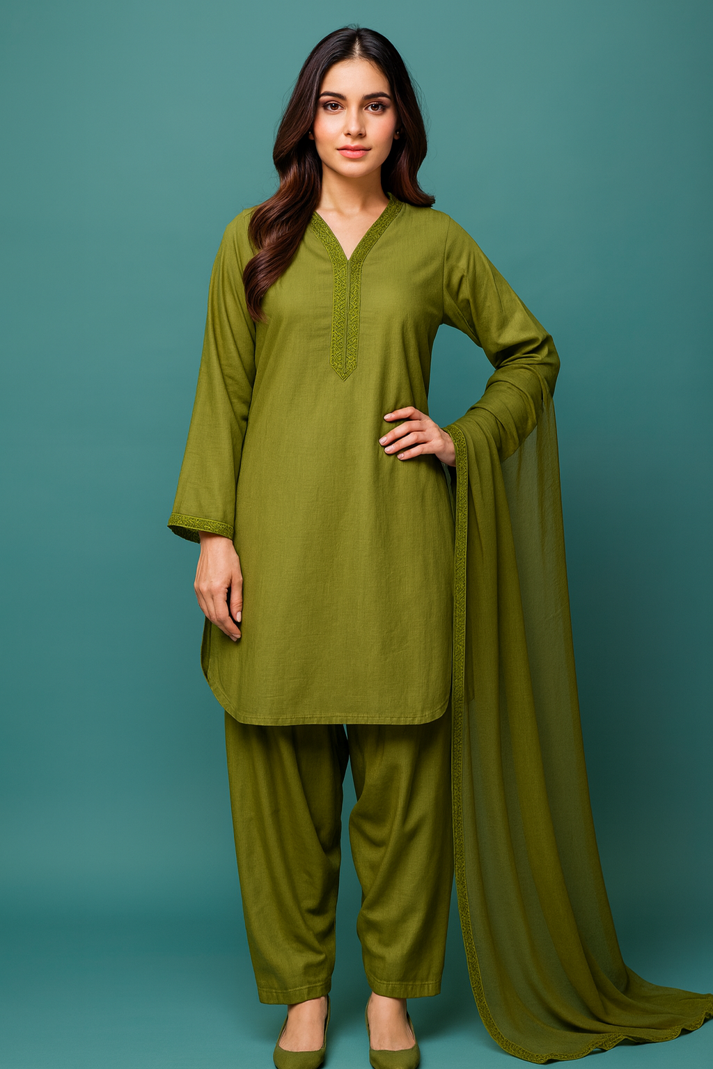 URG;23P  3 pcs lawn mint coloured suit