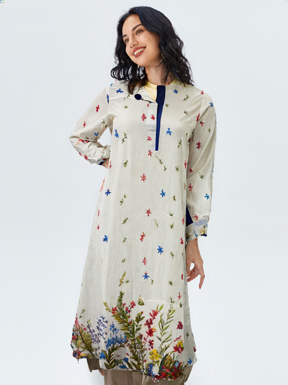 UP:05 (Blue): 1 PC Digitally Printed Pearl White Lawn Shirt