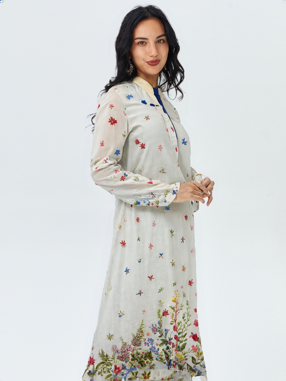 UP:05 (Blue): 1 PC Digitally Printed Pearl White Lawn Shirt