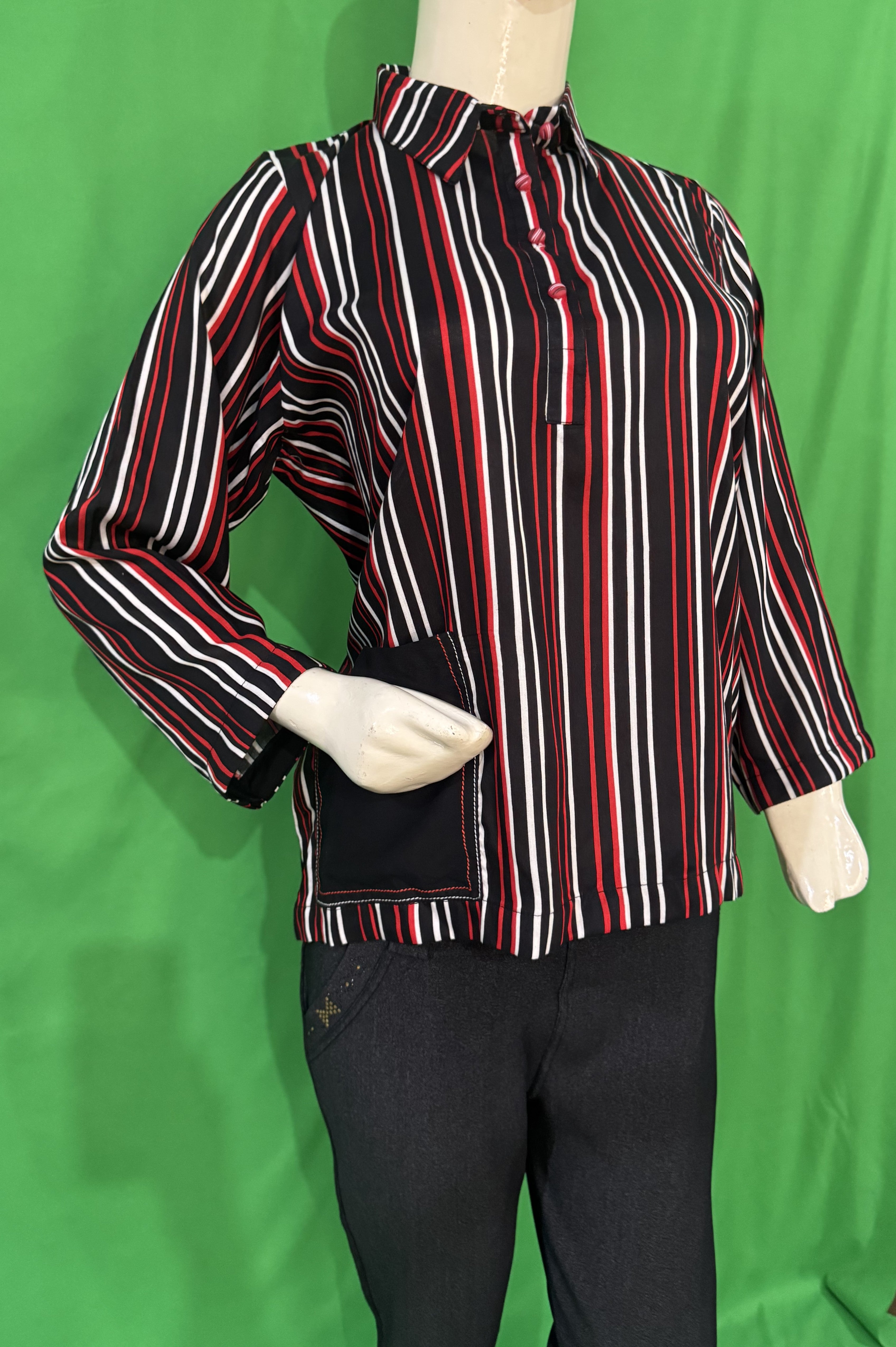 UMH-15 Single red,black & white striped shirt