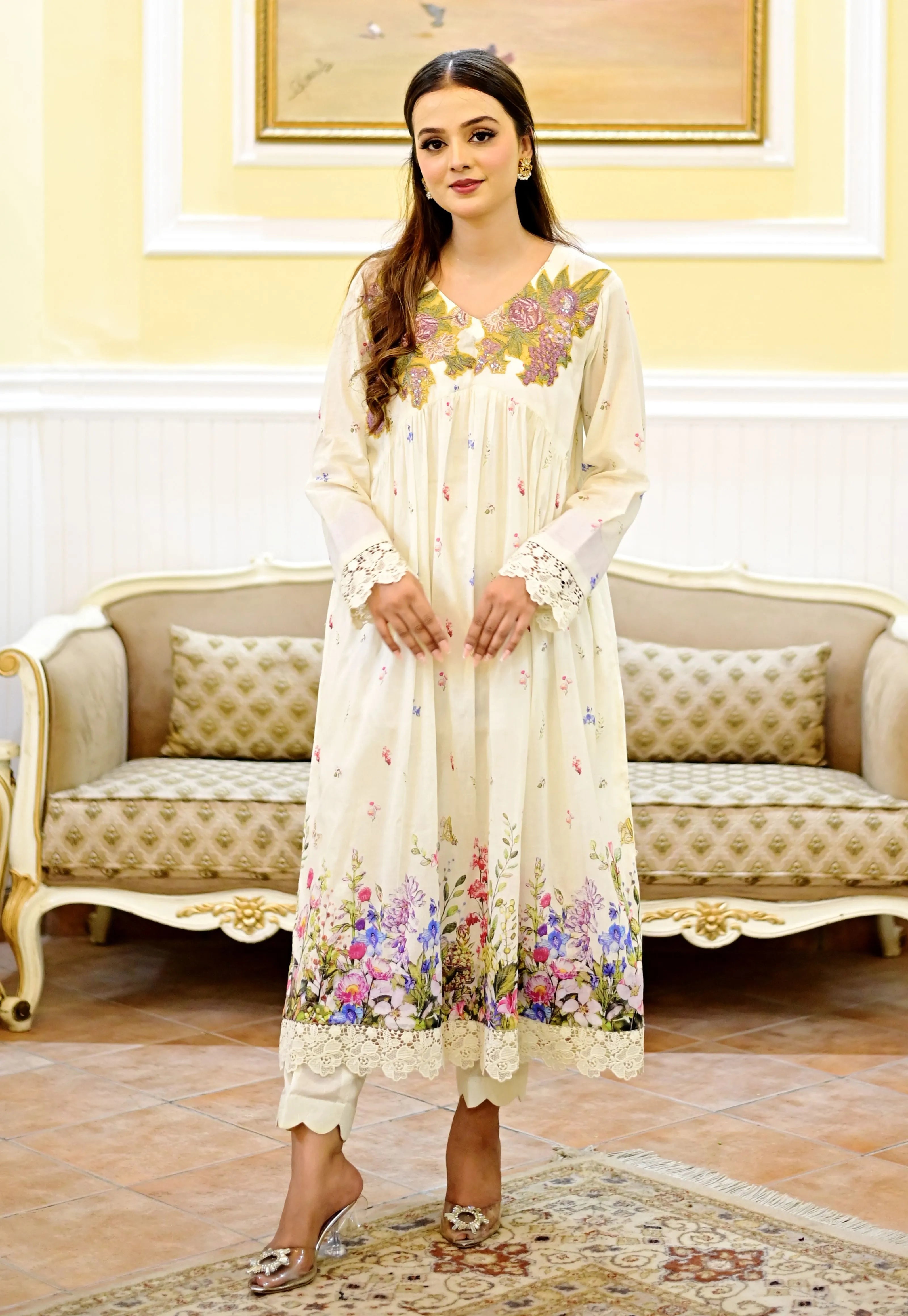 URG-9P:2 Pcs Printed Lawn frock & trouser - U By Amins