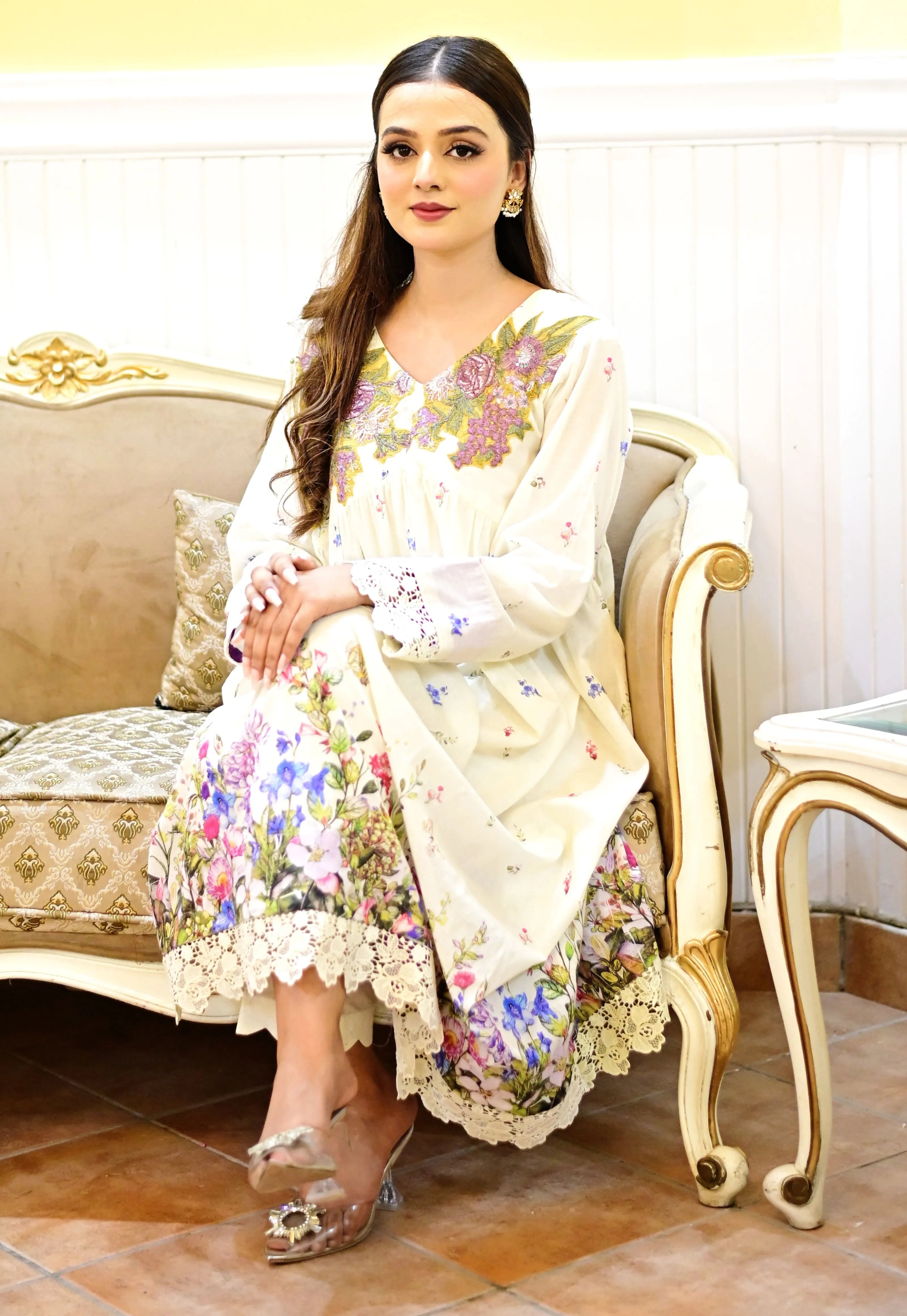 URG-9P:2 Pcs Printed Lawn frock & trouser - U By Amins