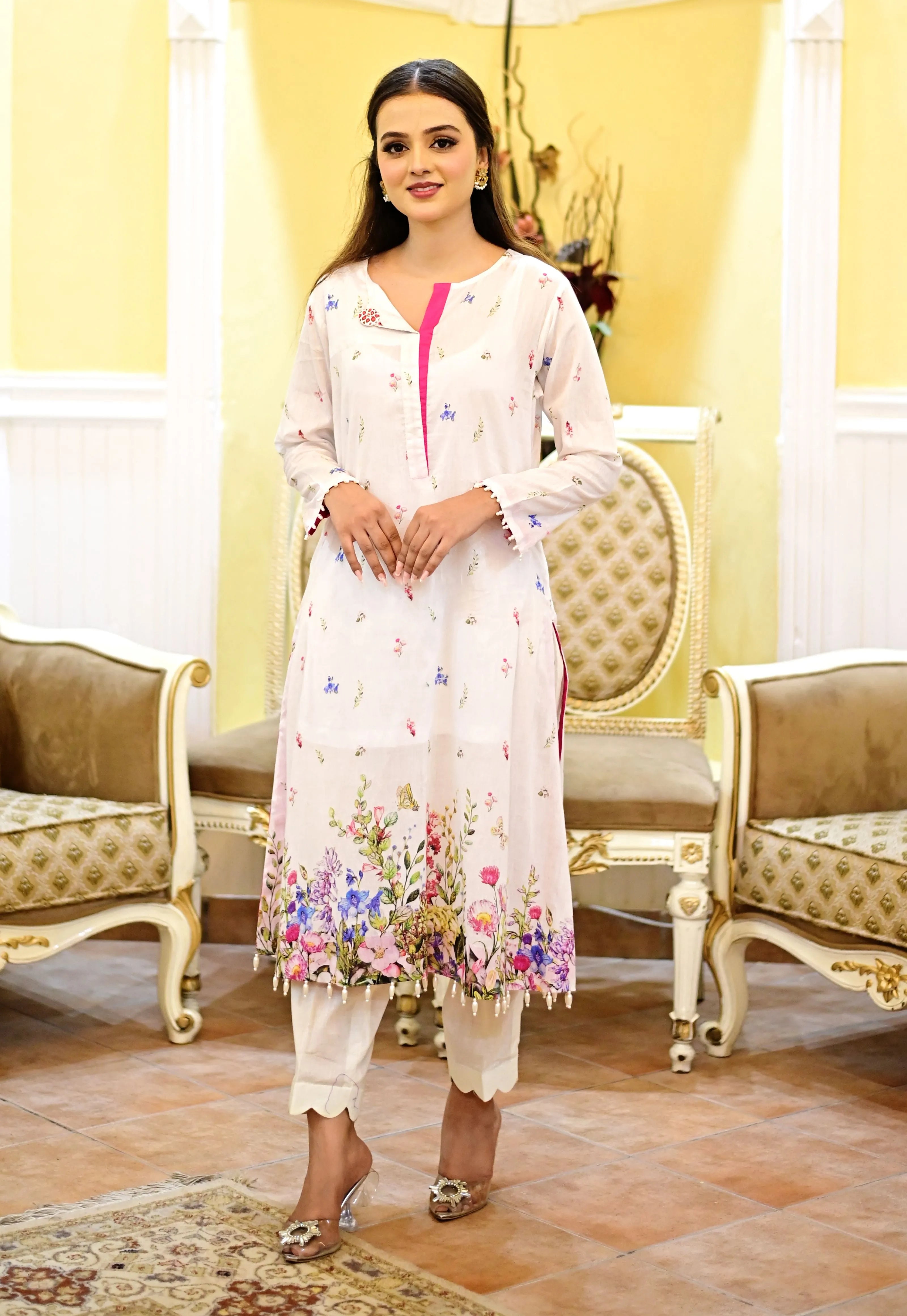 URG-10P: 1Pc digitally printed pearl white lawn shirt - U By Amins