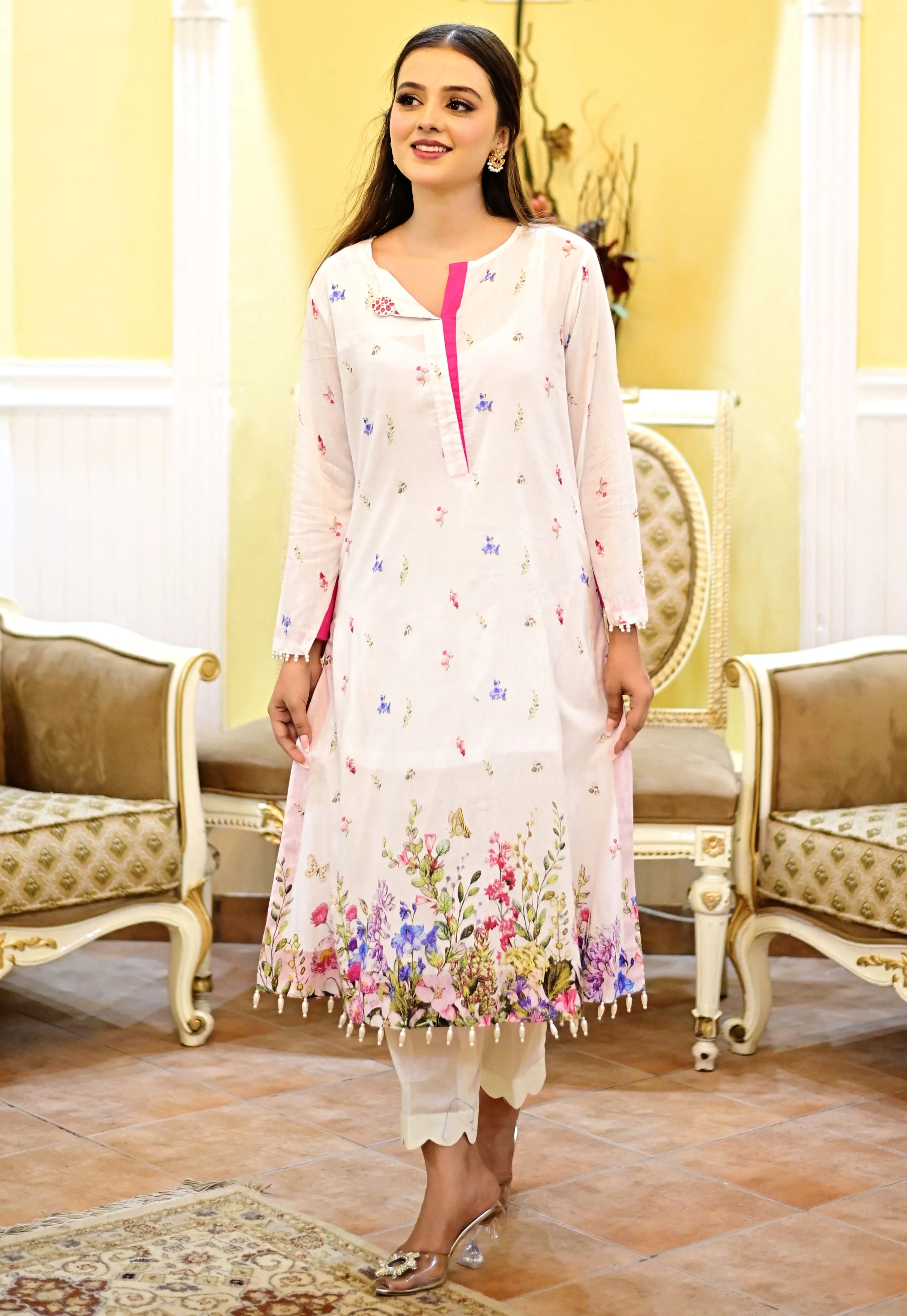 URG-10P: 1Pc digitally printed pearl white lawn shirt - U By Amins