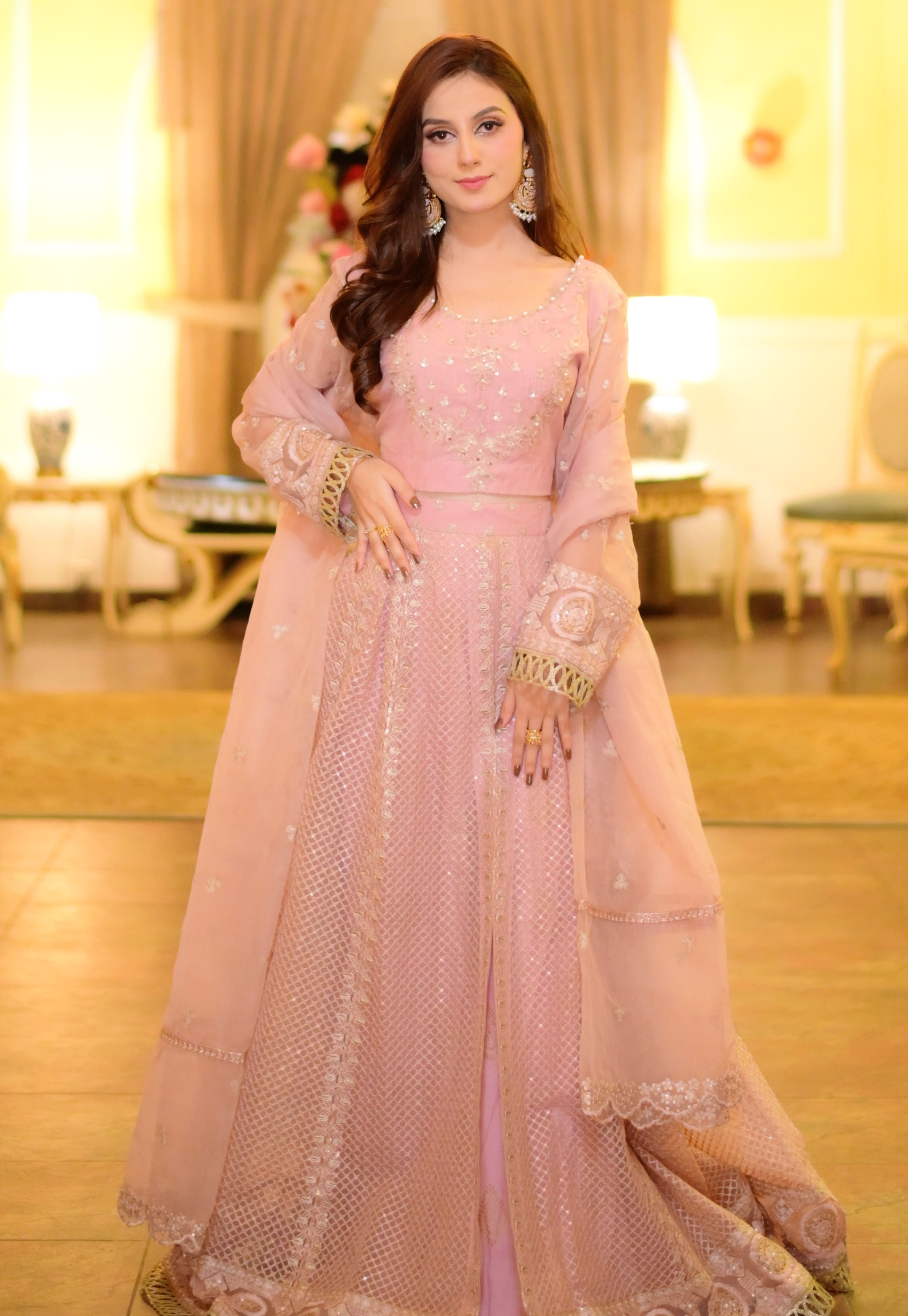 SH-2: 3 Pcs Tea Pink Organza Maxi – U By Amins