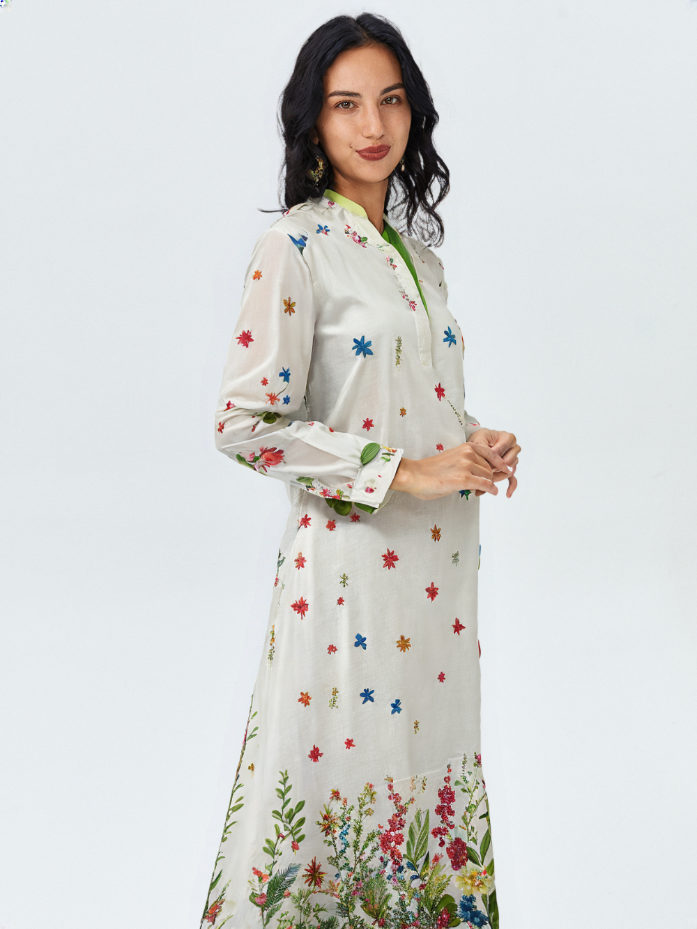 UP:07 (Green): 1 PC Digitally Printed Pearl White Lawn Shirt