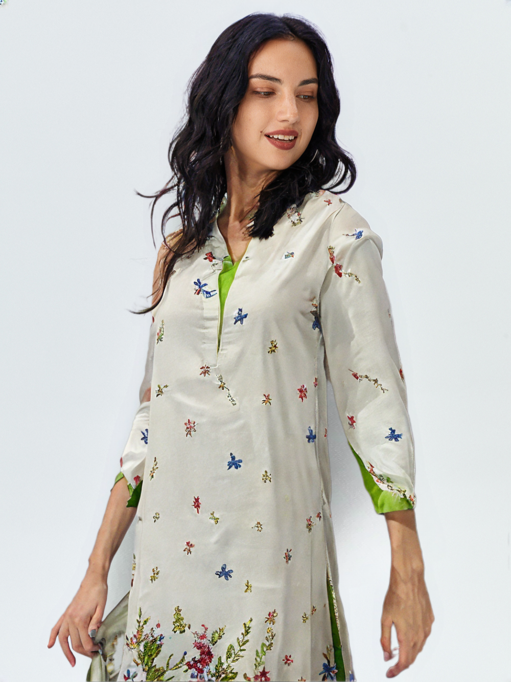 UP:07 (Green): 1 PC Digitally Printed Pearl White Lawn Shirt