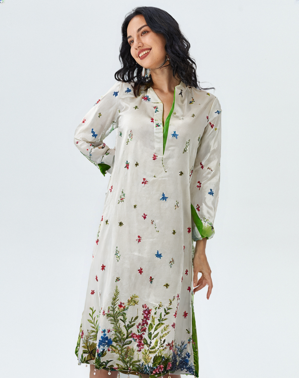 UP:07 (Green): 1 PC Digitally Printed Pearl White Lawn Shirt